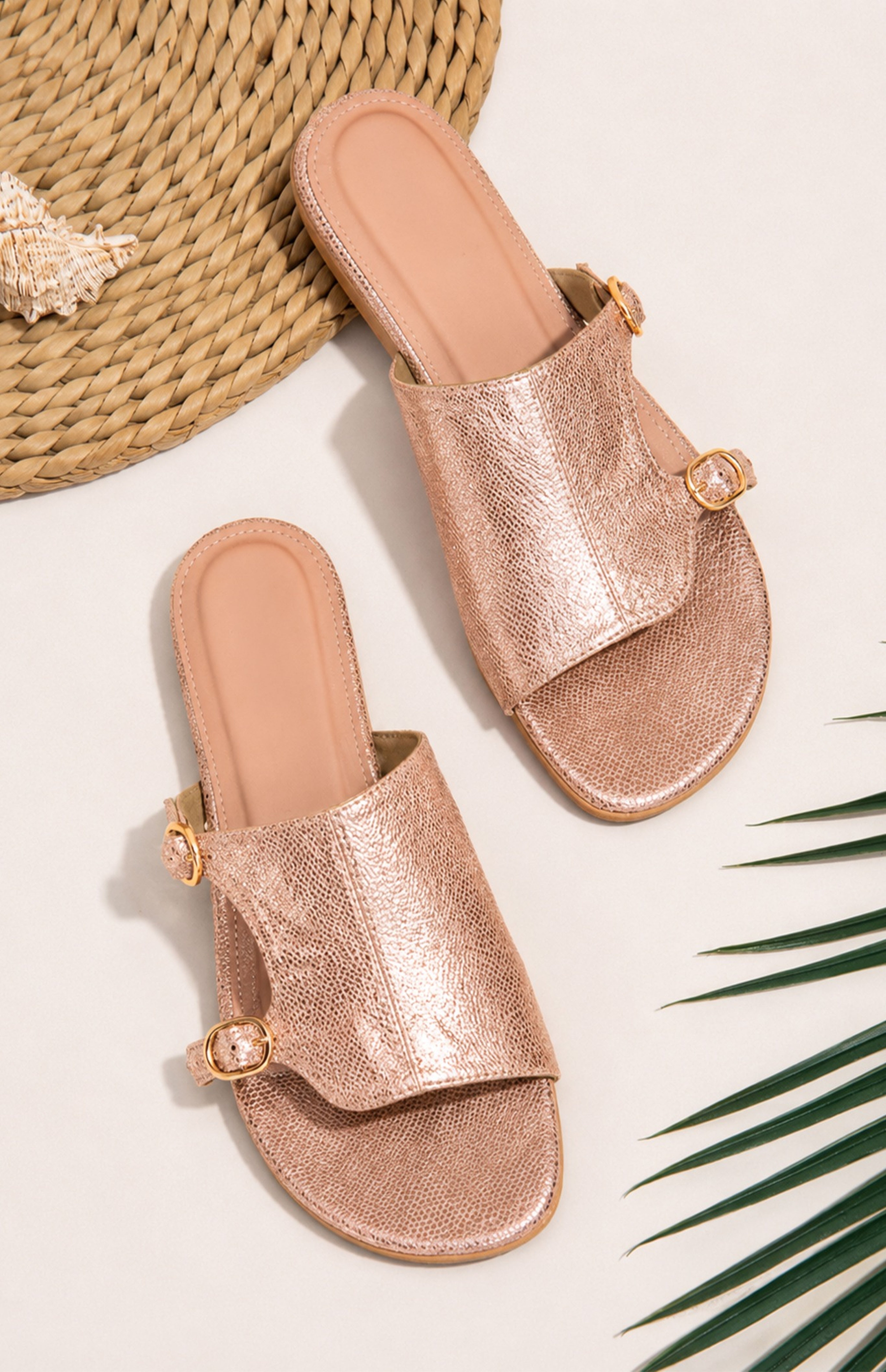 Buckle Slide Mules - Rose Gold