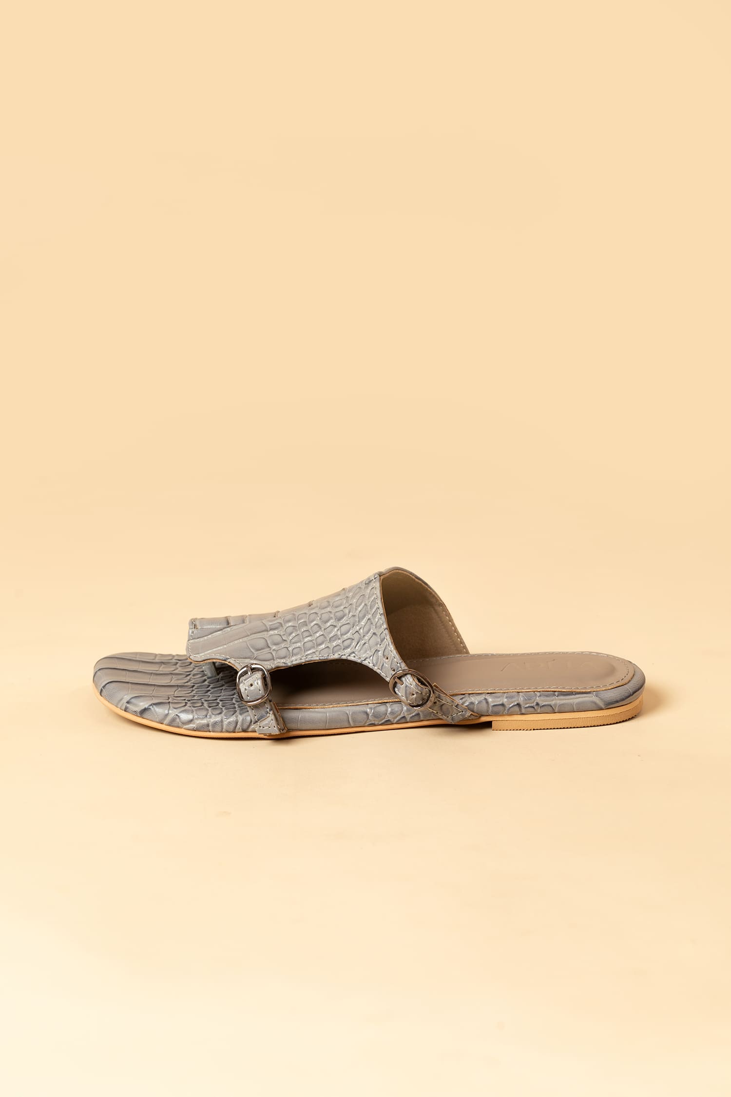 Croco Textured Slide Mules - Grey