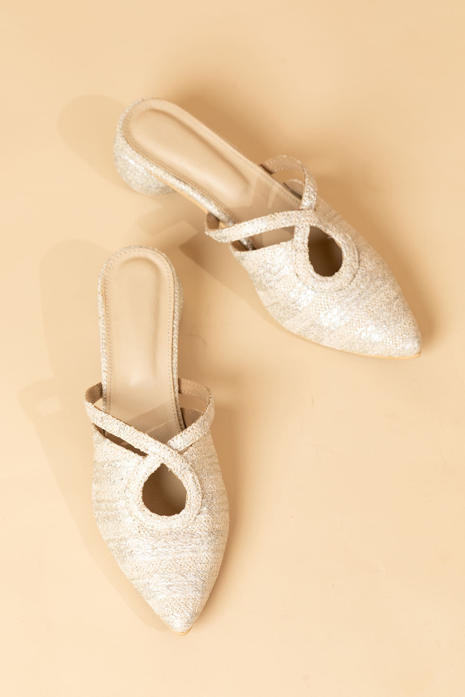 Luxe Woven Pointed Mules – Champagne silver