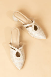Luxe Woven Pointed Mules – Champagne silver