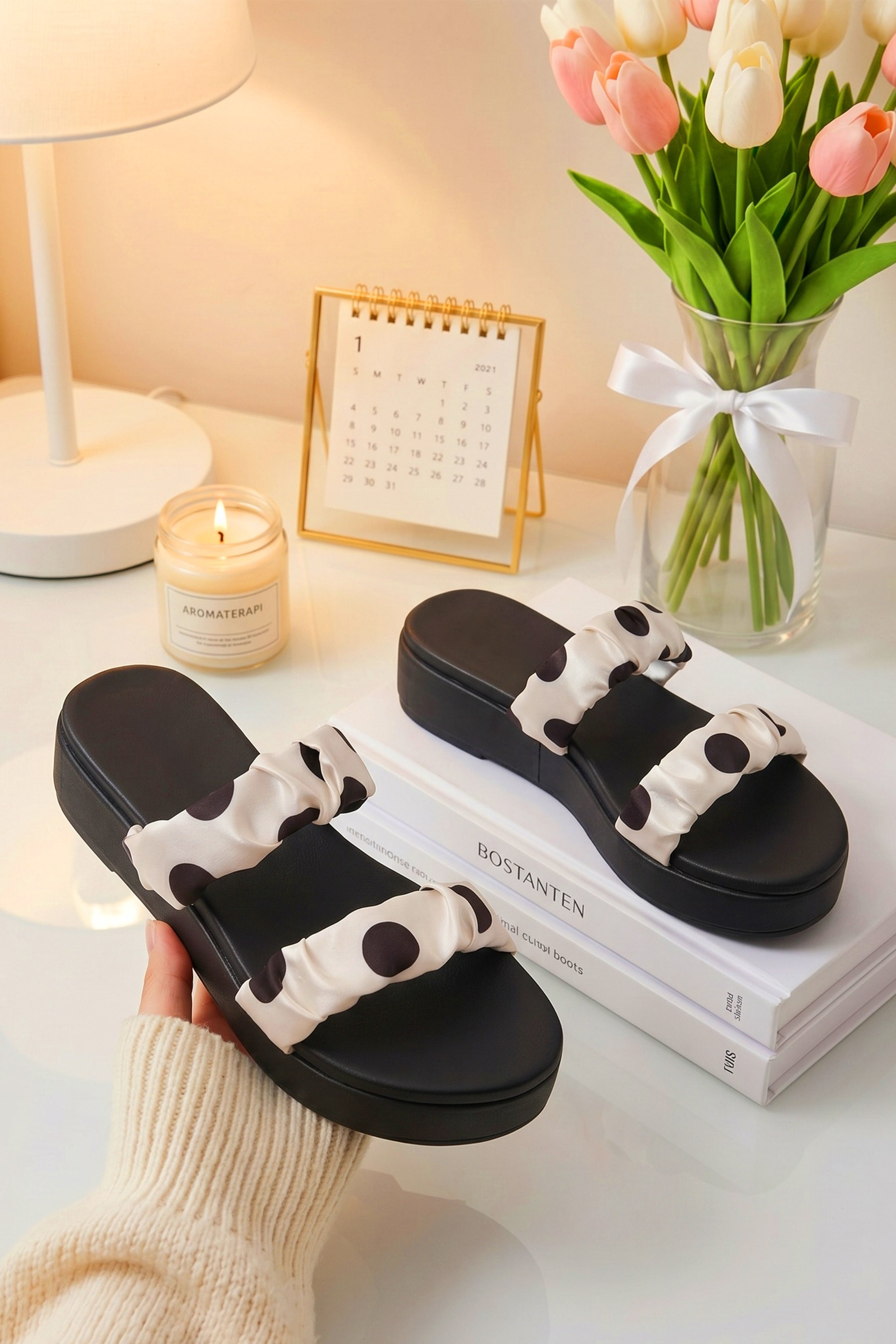 Midnight polka-white