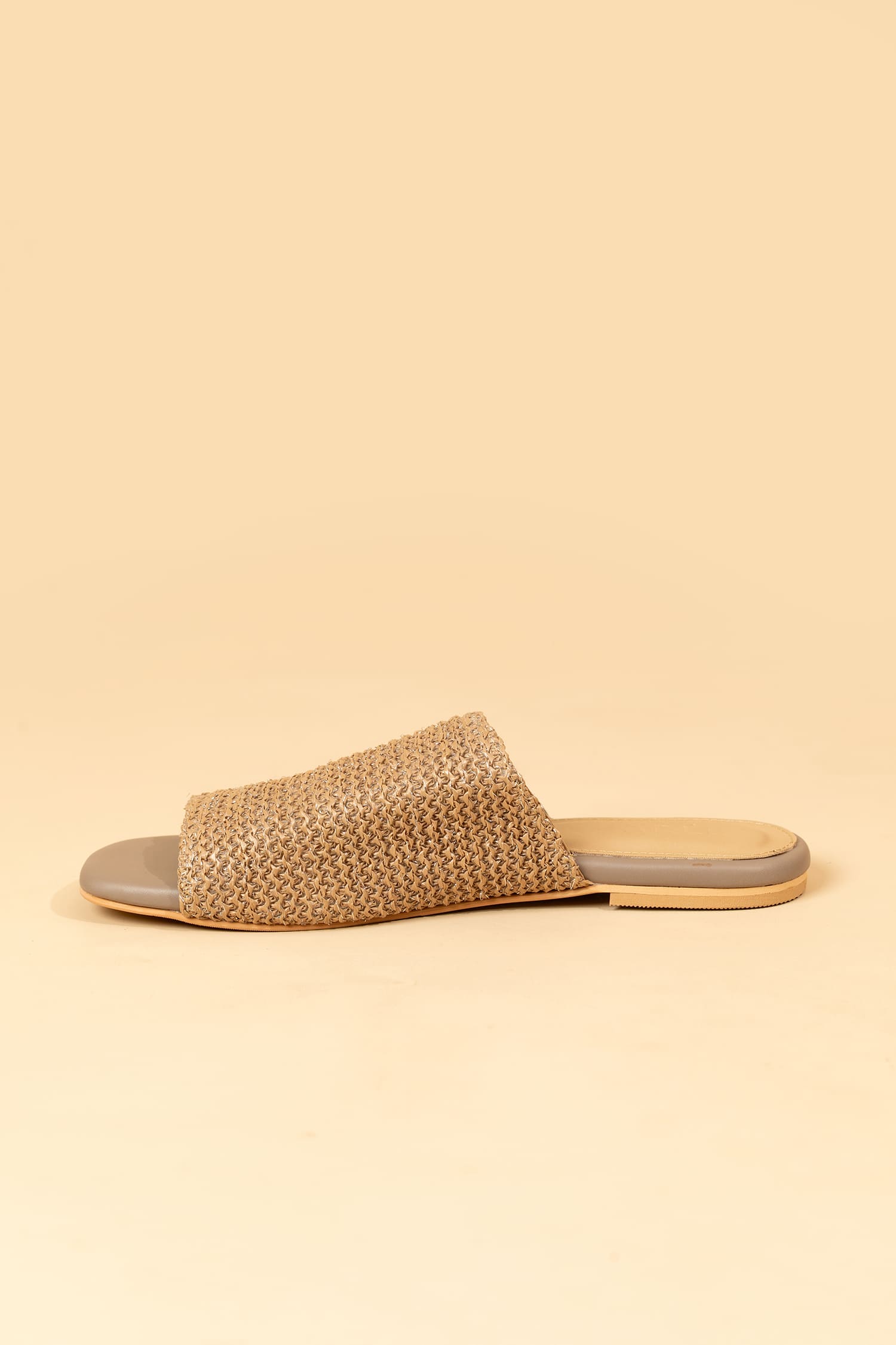 Jute Buckle Slide Mules - Brown