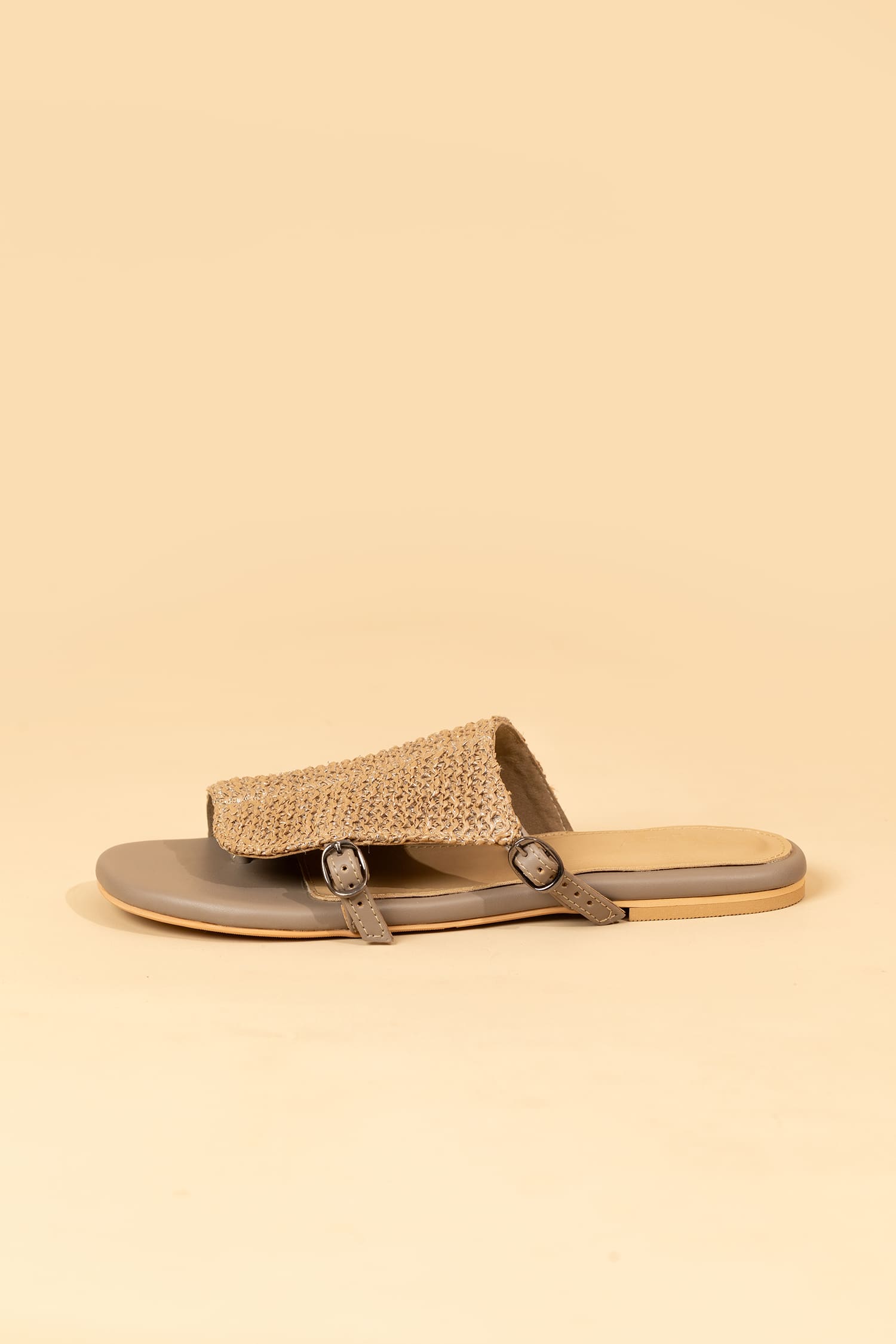 Jute Buckle Slide Mules - Brown