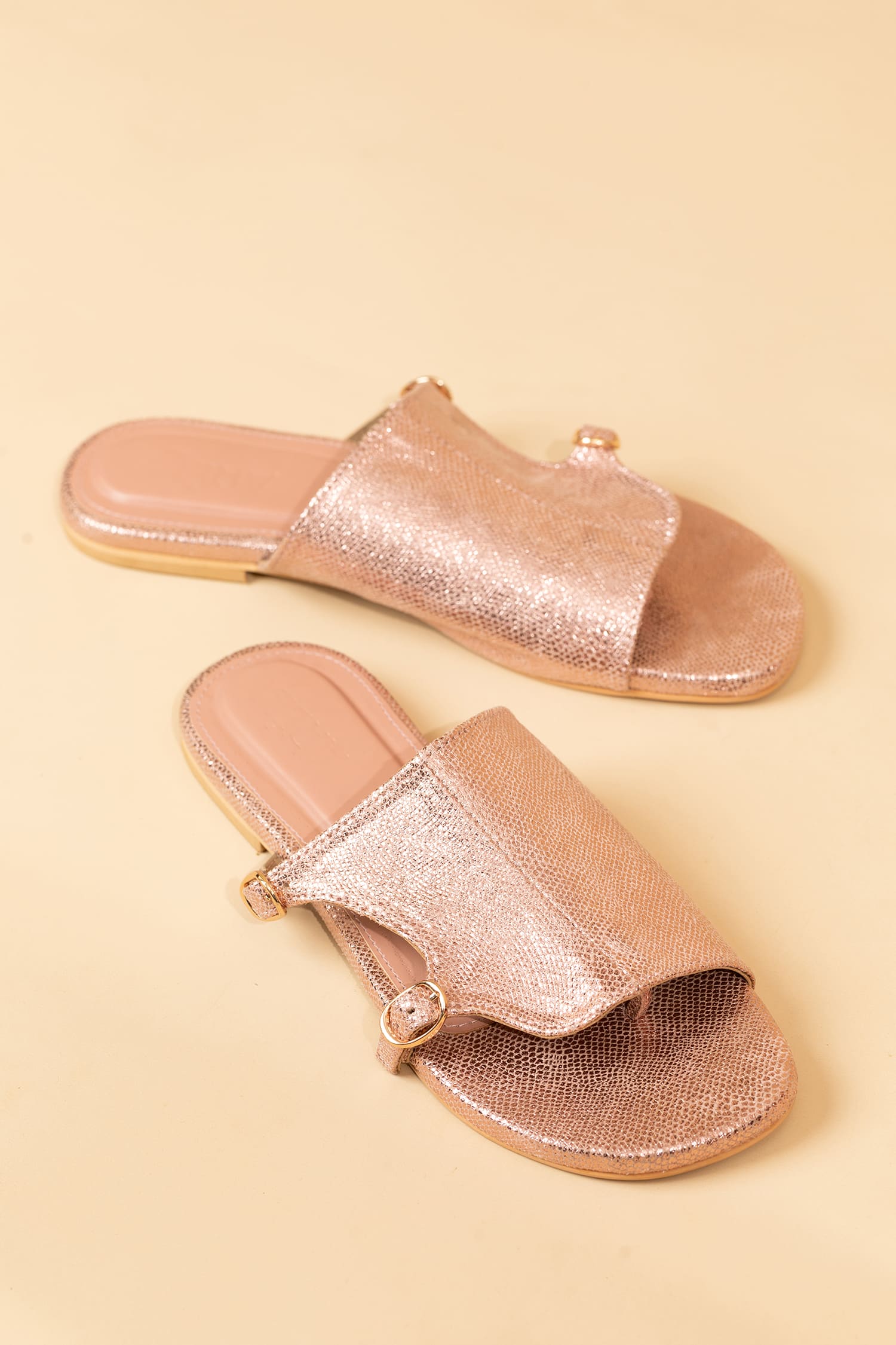 Buckle Slide Mules - Rose Gold